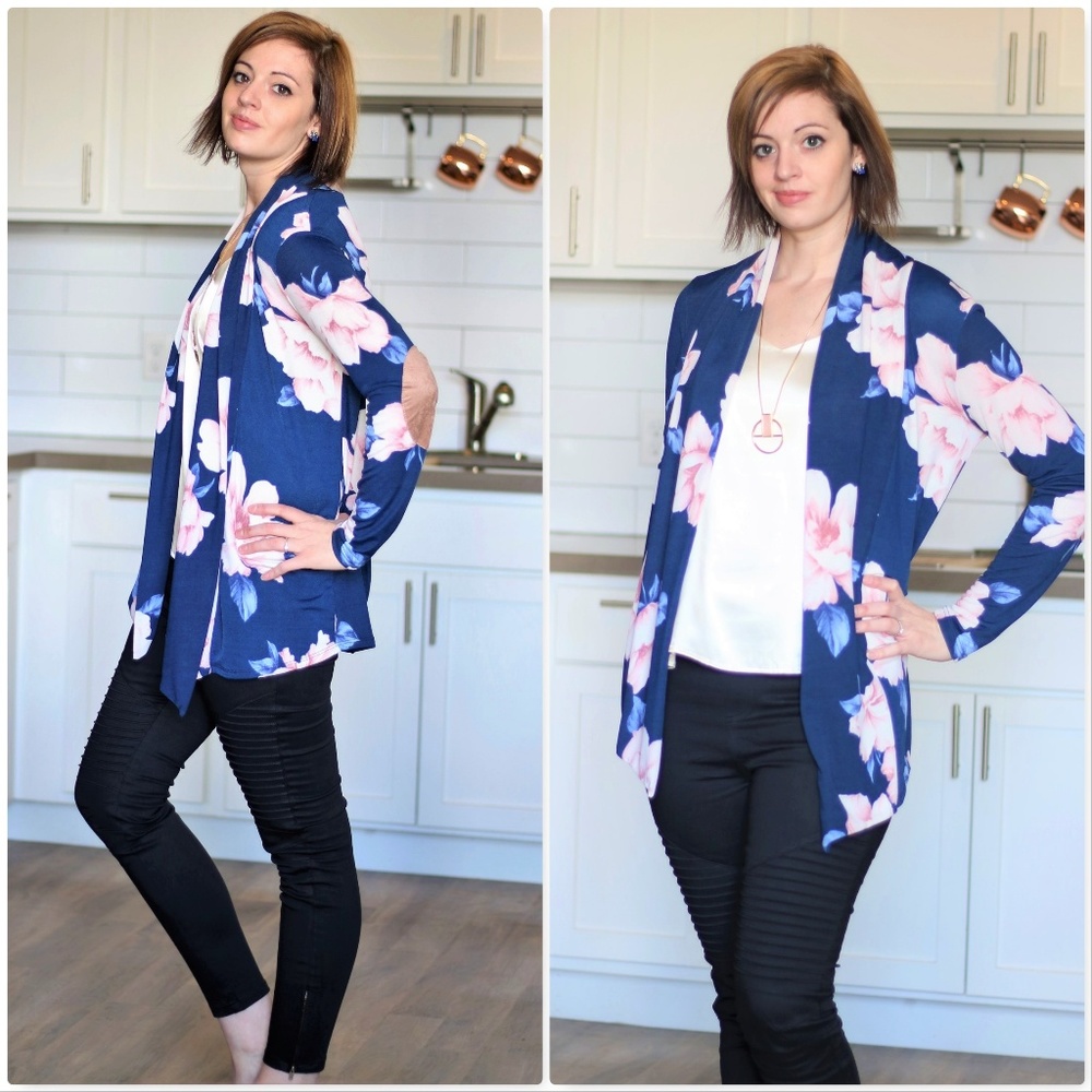 Flower Knit Cardigan W/ Elbow Patch - Picture 6 of 8